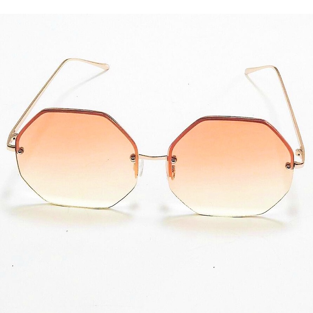 Oversized Geometric Frame Sunglasses w/ Deep Amber/Golden Yellow Gradient Tint